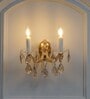 Aurelia 2-Light Gold Finish Crystal Wall Lamp With Hanging Cut Crystals Modern Decorative Wall Light For Bedroom, Hallway & Hotel Interiors