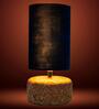 Blue Aurelia Table Lamp in Natural Cork with Blue Velvet Tall Drum Shade