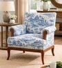 Aurelia Blue Toile Teak Wood Arm Chair With Suede Fabric