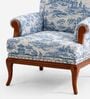 Aurelia Blue Toile Teak Wood Arm Chair With Suede Fabric