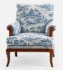 Aurelia Blue Toile Teak Wood Arm Chair With Suede Fabric