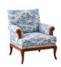 Aurelia Blue Toile Teak Wood Arm Chair With Suede Fabric