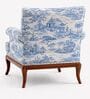 Aurelia Blue Toile Teak Wood Arm Chair With Suede Fabric