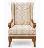 Auren Teak Wood Wing Chair With Suede Fabric In White Colour Auren Teak Wood Wing Chair With Suede Fabric In White Colour