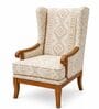 Auren Teak Wood Wing Chair With Suede Fabric In White Colour Auren Teak Wood Wing Chair With Suede Fabric In White Colour