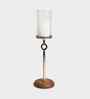 Aurora Acacia Wood Candle and T-Light Holder with Metal Stand & Glass