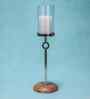 Aurora Acacia Wood Candle and T-Light Holder with Metal Stand & Glass
