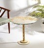 Aurum Marble End Table In Gold & White Finish