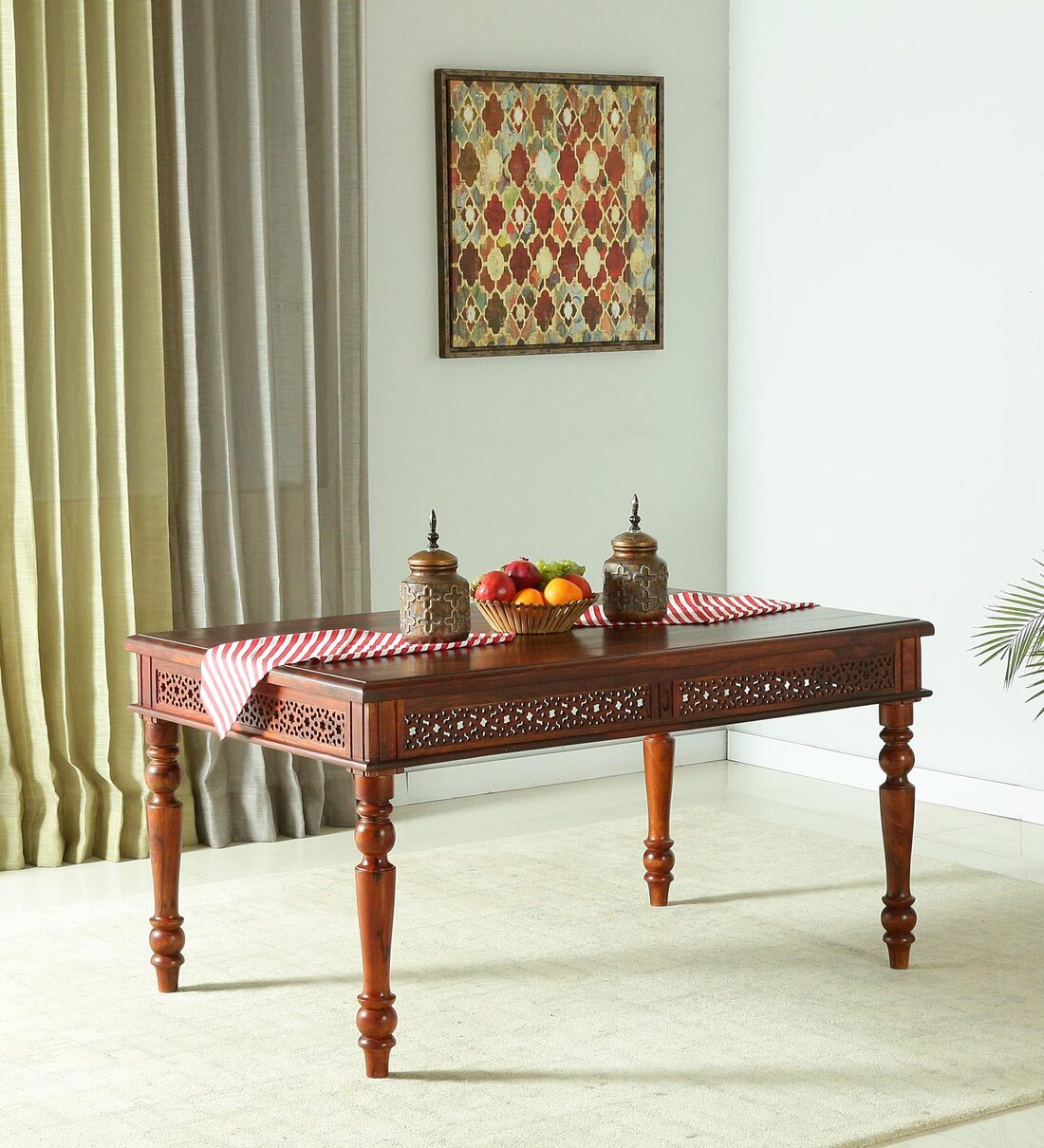 Buy Avantika Sheesham Wood 6 Seater Dining Table In Honey Oak Finish