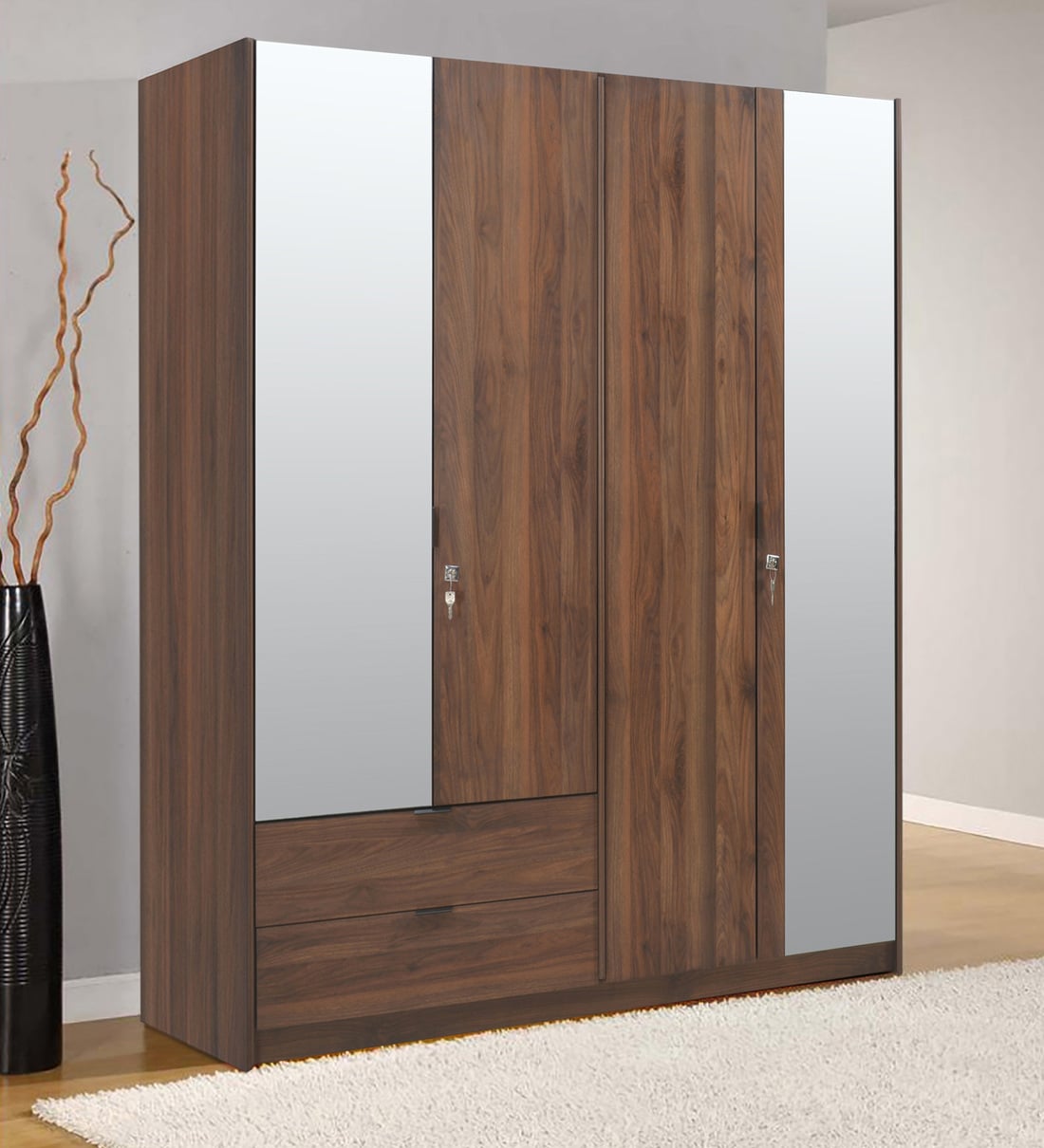 Buy Avery 4 Door Wardrobe in Wenge Finish with Mirror at 65 OFF by
