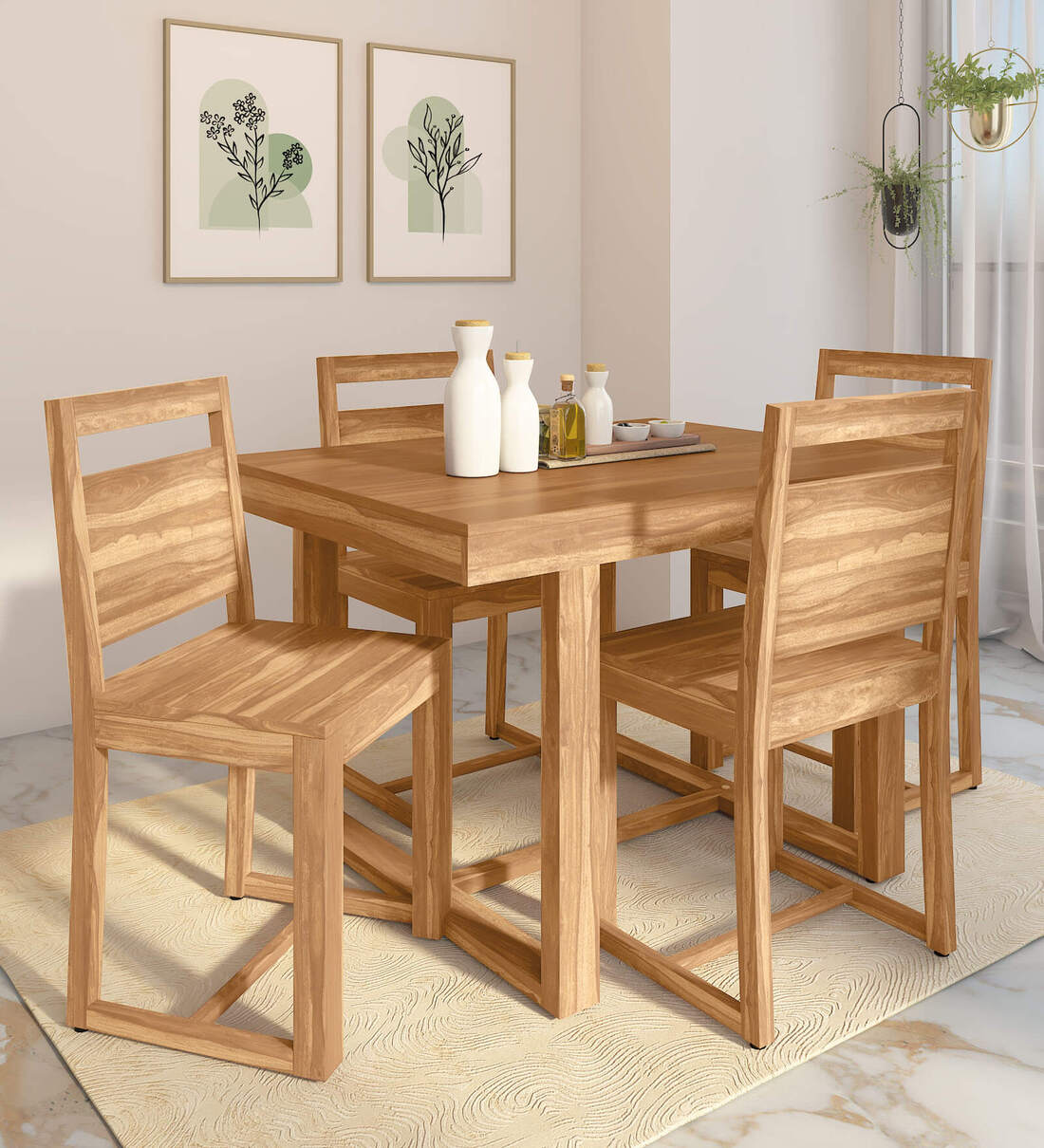 Buy Avian Sheesham Wood 4 Seater Dining Set In Rustic Teak Finish at 10 ...