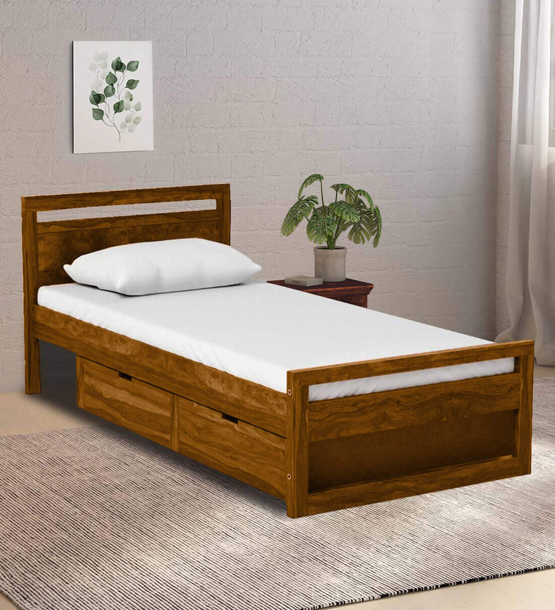 Buy Avian Sheesham Wood Single Bed In Scratch Resistant Rustic Teak