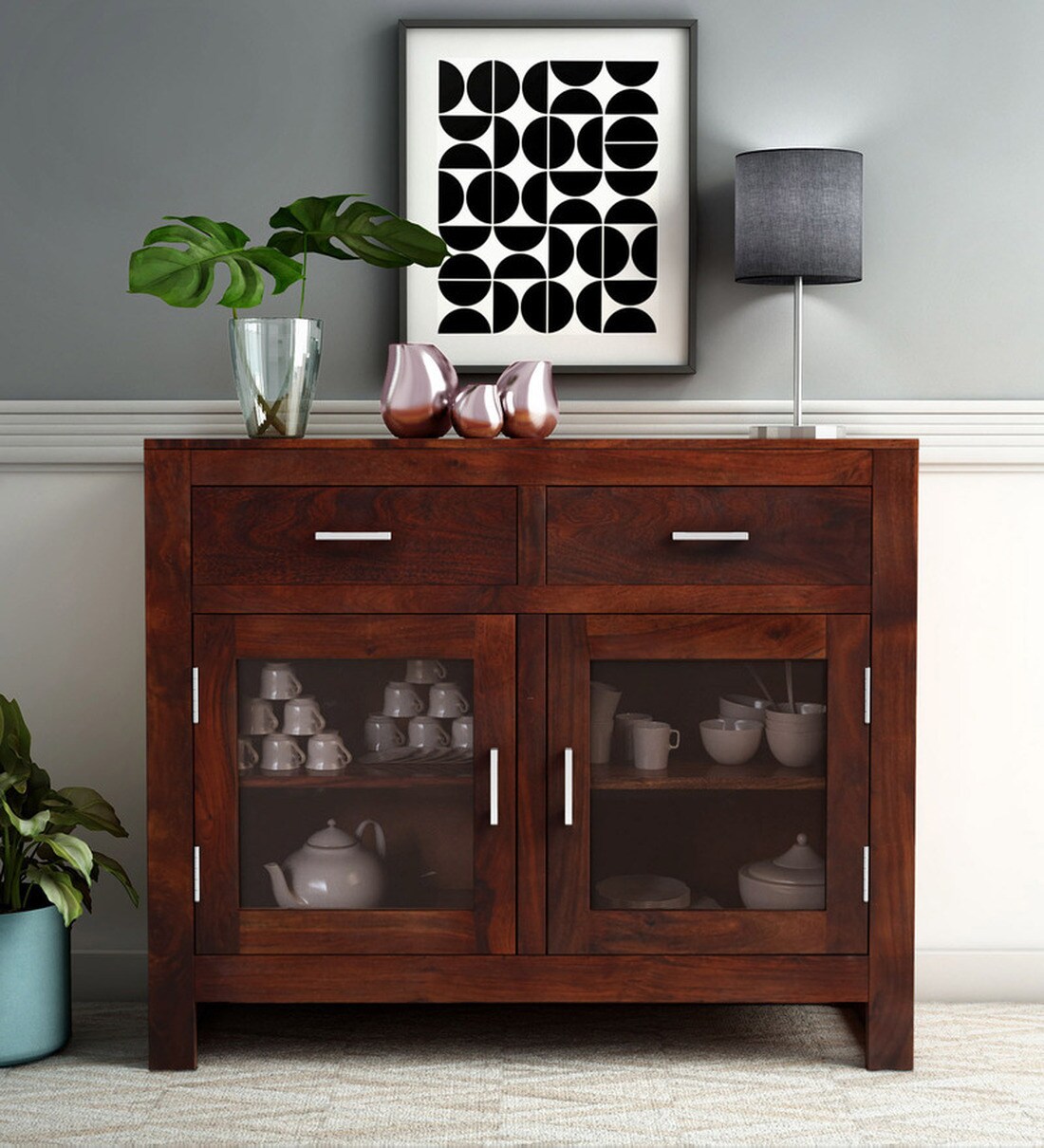 Buy Avian Sheesham Wood Crockery Unit In Honey Oak Finish Online