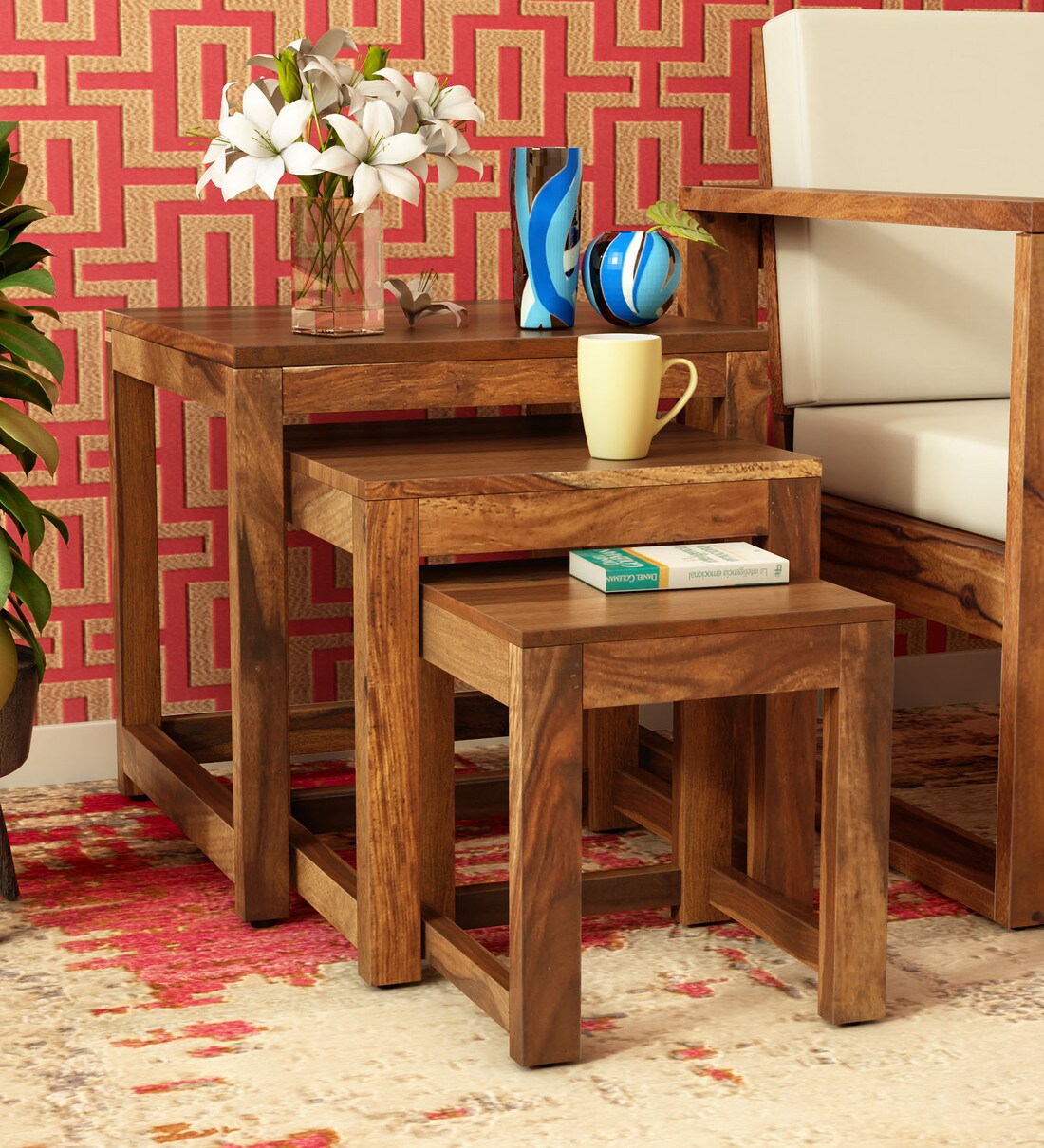 Buy Avian Solid Wood Nest Of Tables In Rustic Teak Finish By Woodsworth