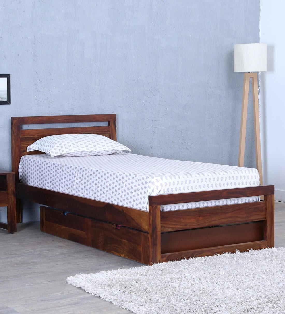 Buy Avian Solid Wood Single Bed With Drawer Storage In Provincial Teak ...