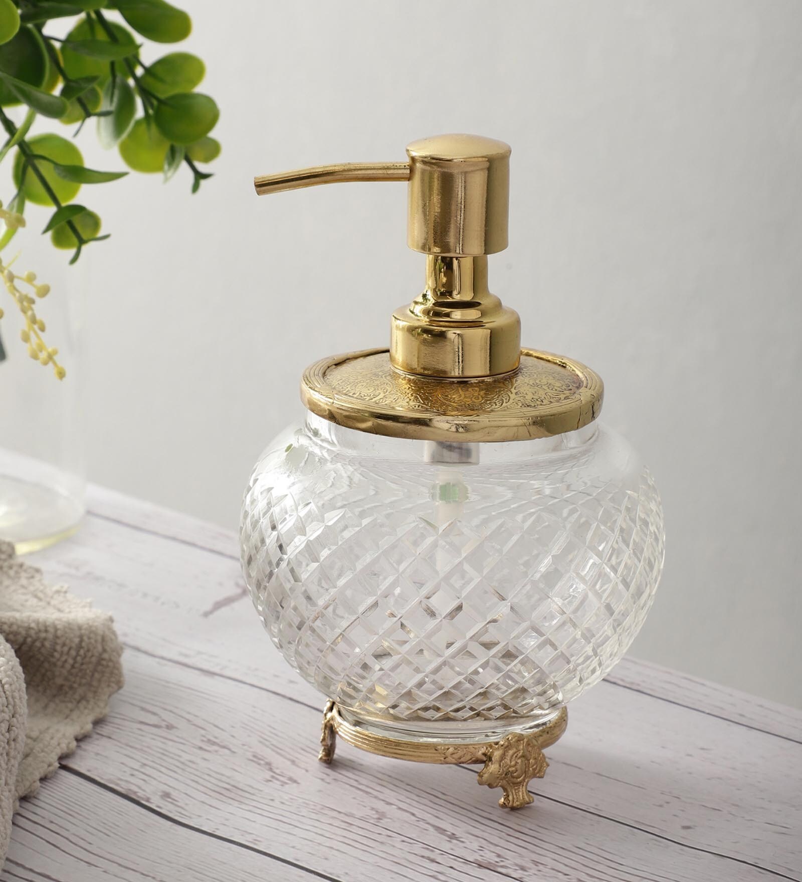 Ava Crystal Cut Soap Dispenser In Gold