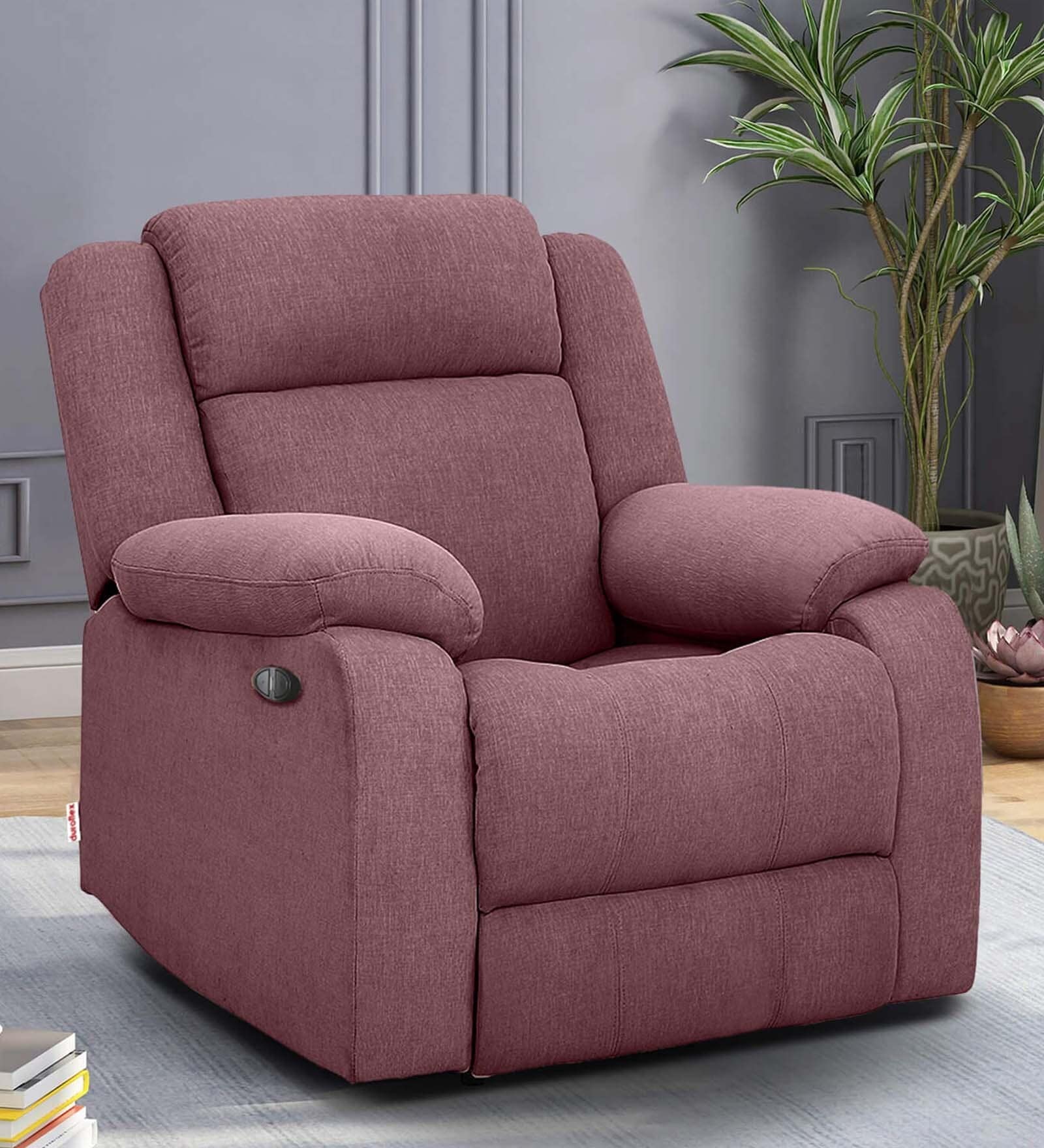 Avalon E Fabric Motorized 1 Seater Recliner In Dusky Pink Colour With USB Port