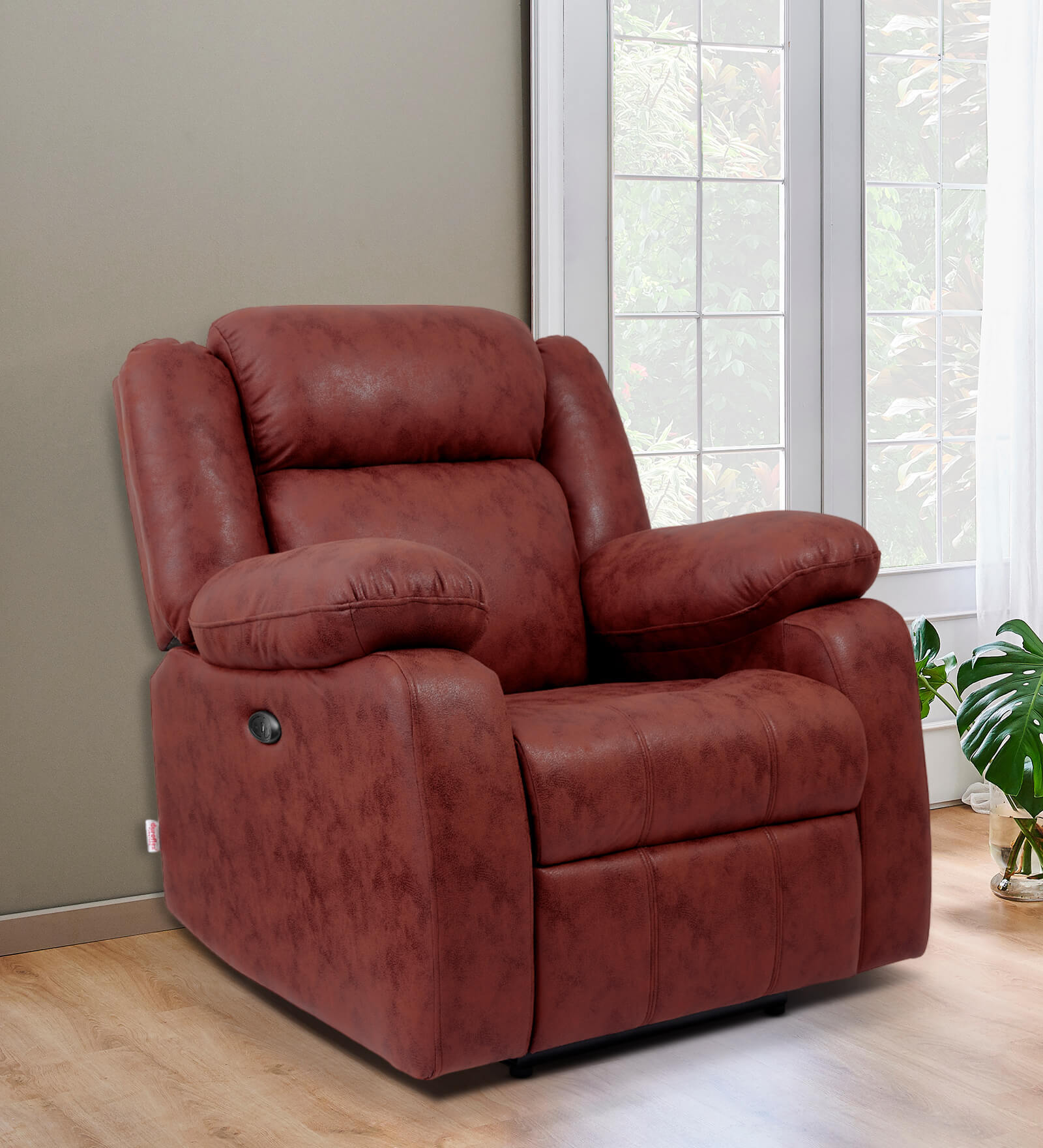 Avalon Fabric 1 Seater Motorized Recliner with USB Port in Crimson Red Colour
