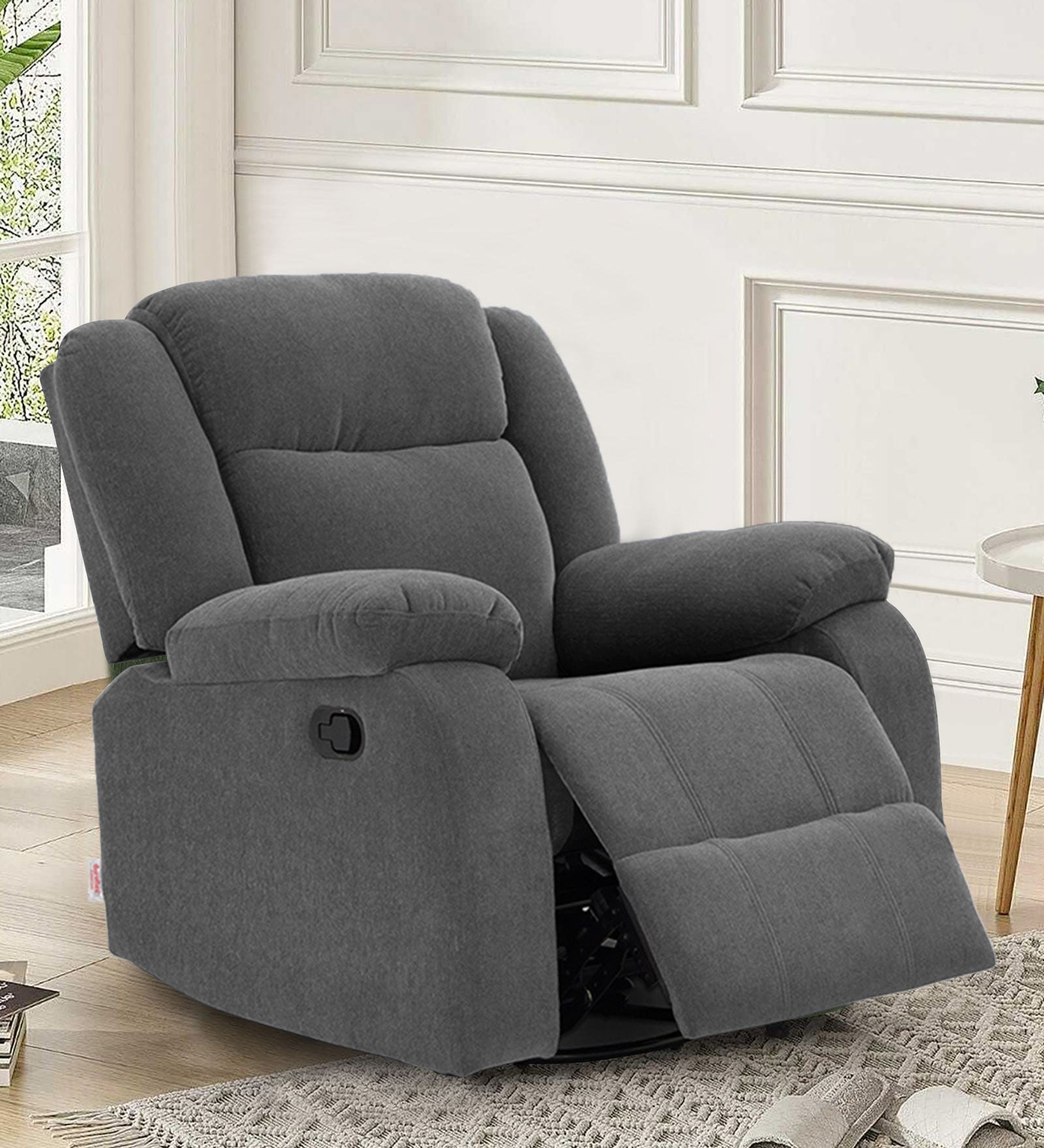 Avalon Fabric Manual 1 Seater Rocker Recliner In Graphite Grey Colour With Swivel