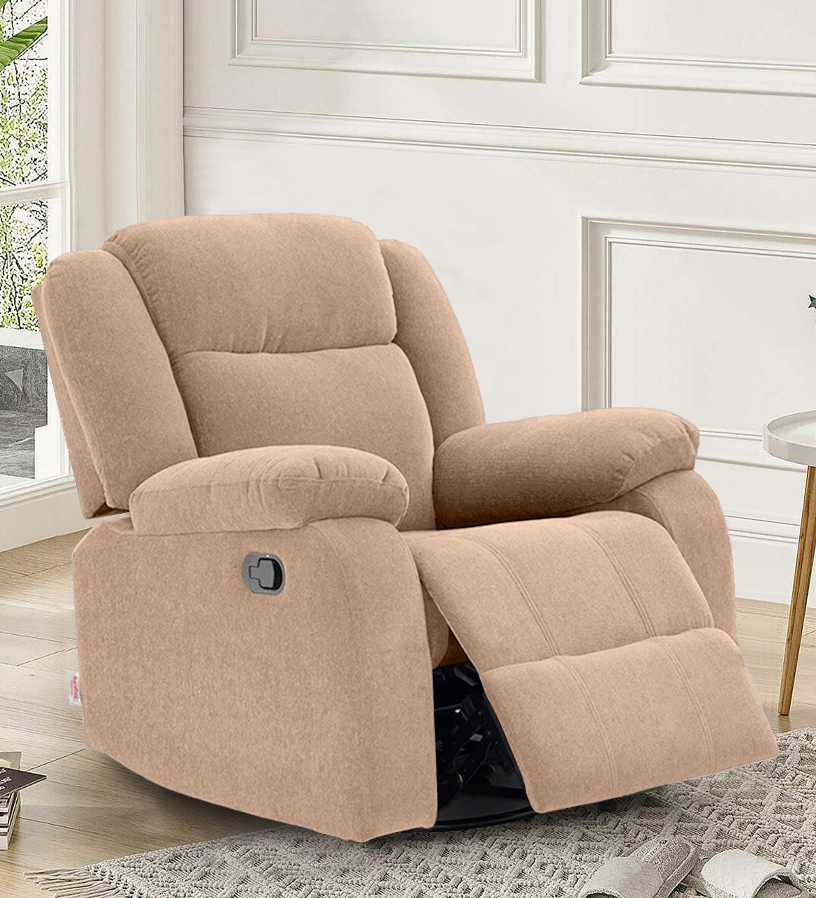 Avalon Fabric Manual 1 Seater Rocker Recliner In Plaster Brown Colour With Swivel