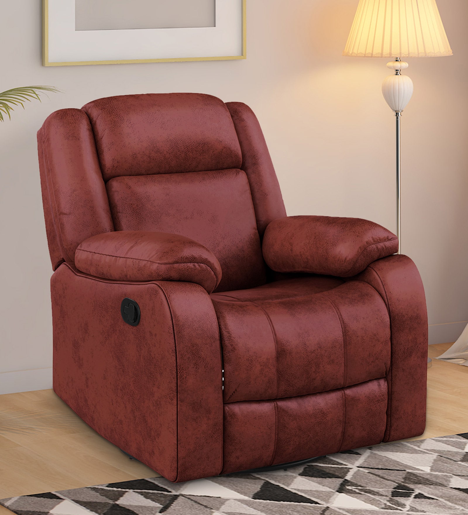 Avalon RRR Fabric 1 Seater Manual Recliner In Crimson Red Colour With Rocker & Swivel
