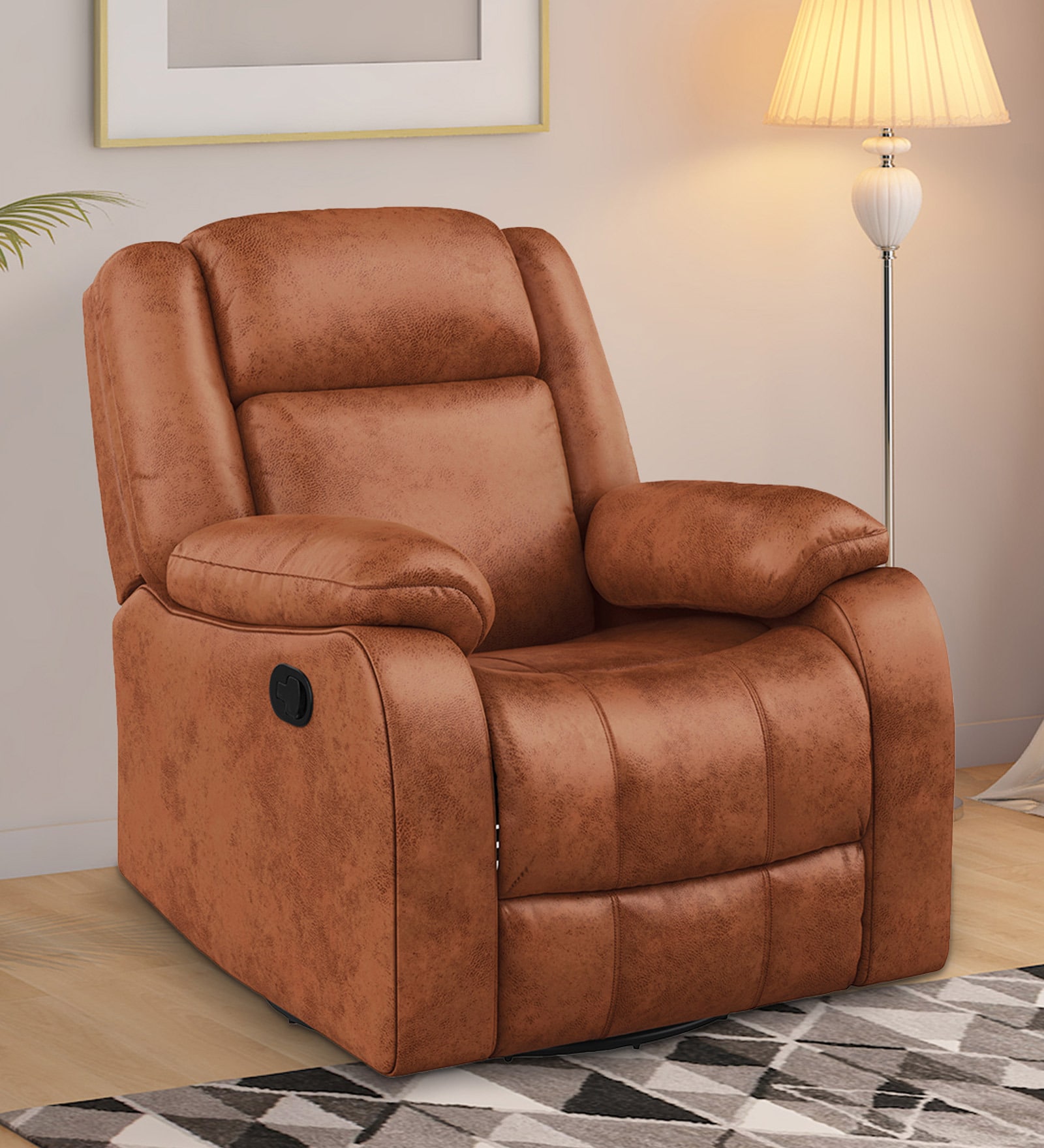 Avalon RRR Fabric 1 Seater Manual Recliner In Desert Orange Colour With Rocker & Swivel