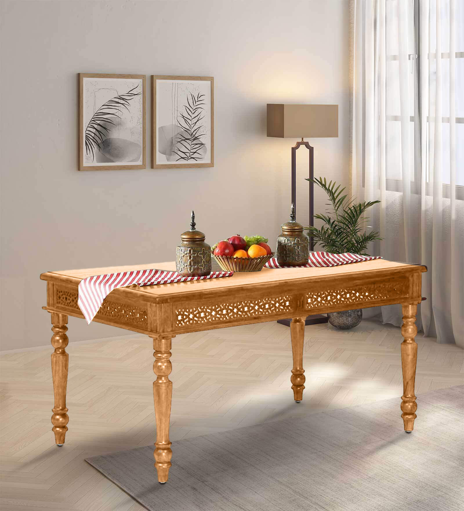 Avantika Sheesham Wood 6 Seater Dining Table In Scratch Resistant Rustic Teak Finish