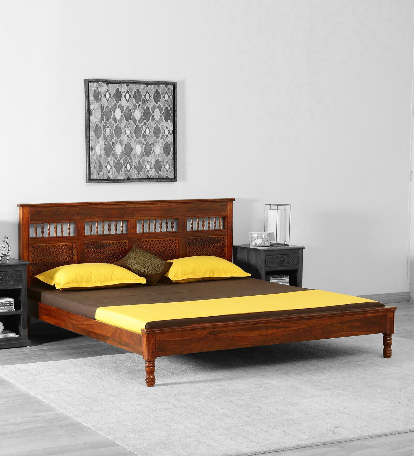 Avantika Sheesham Wood King Size Bed In Honey Oak Finish