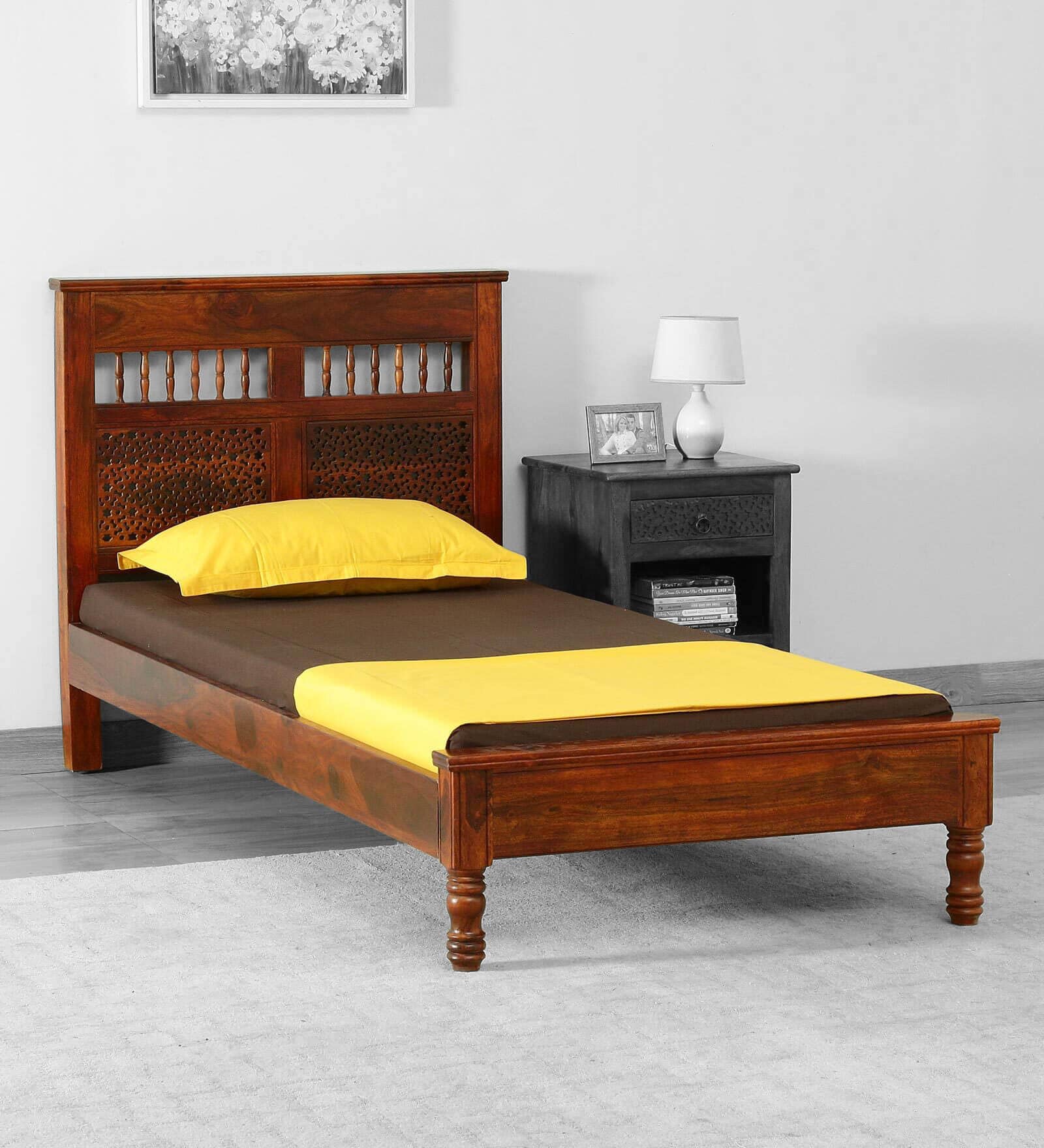 Avantika Sheesham Wood Single Bed In Honey Oak Finish