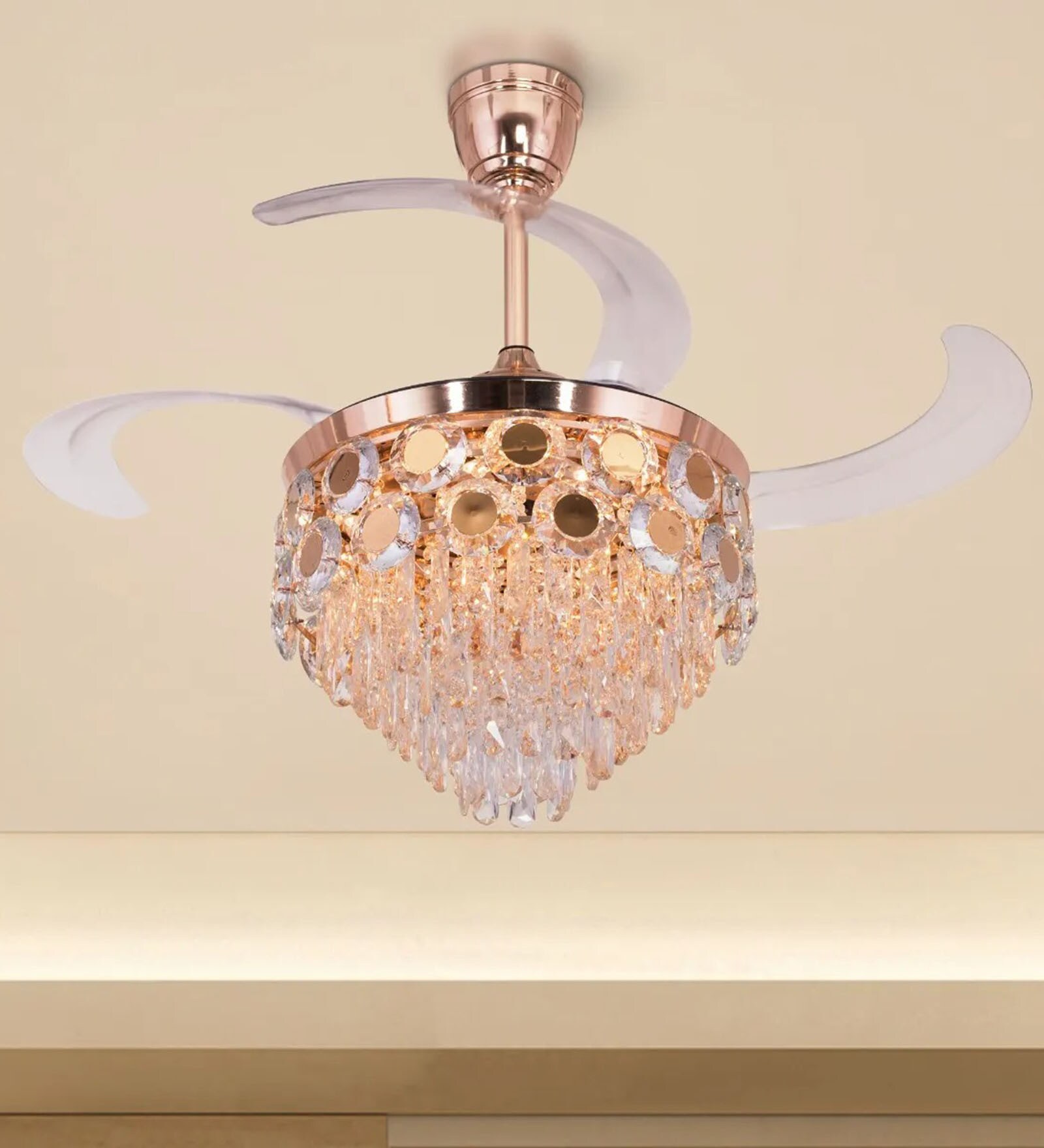 Aven Smart Fan French Gold Metal + Crystal , Google & Alexa Remote & App Control