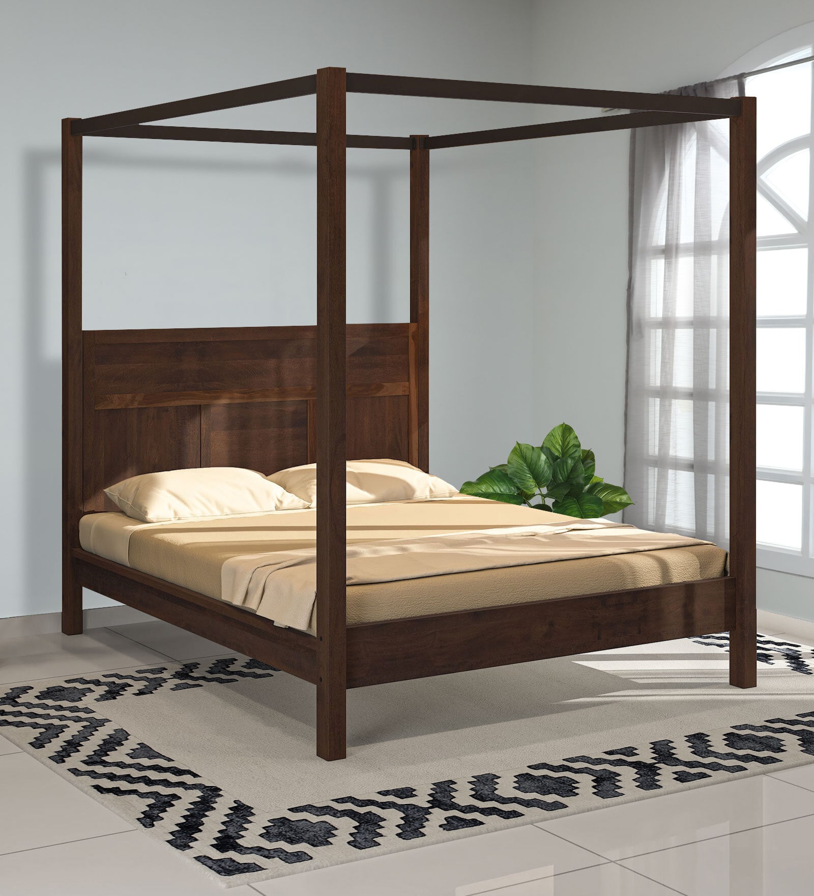 Buy Avey Sheesham Wood King Size Poster Bed In Provincial Teak Finish ...