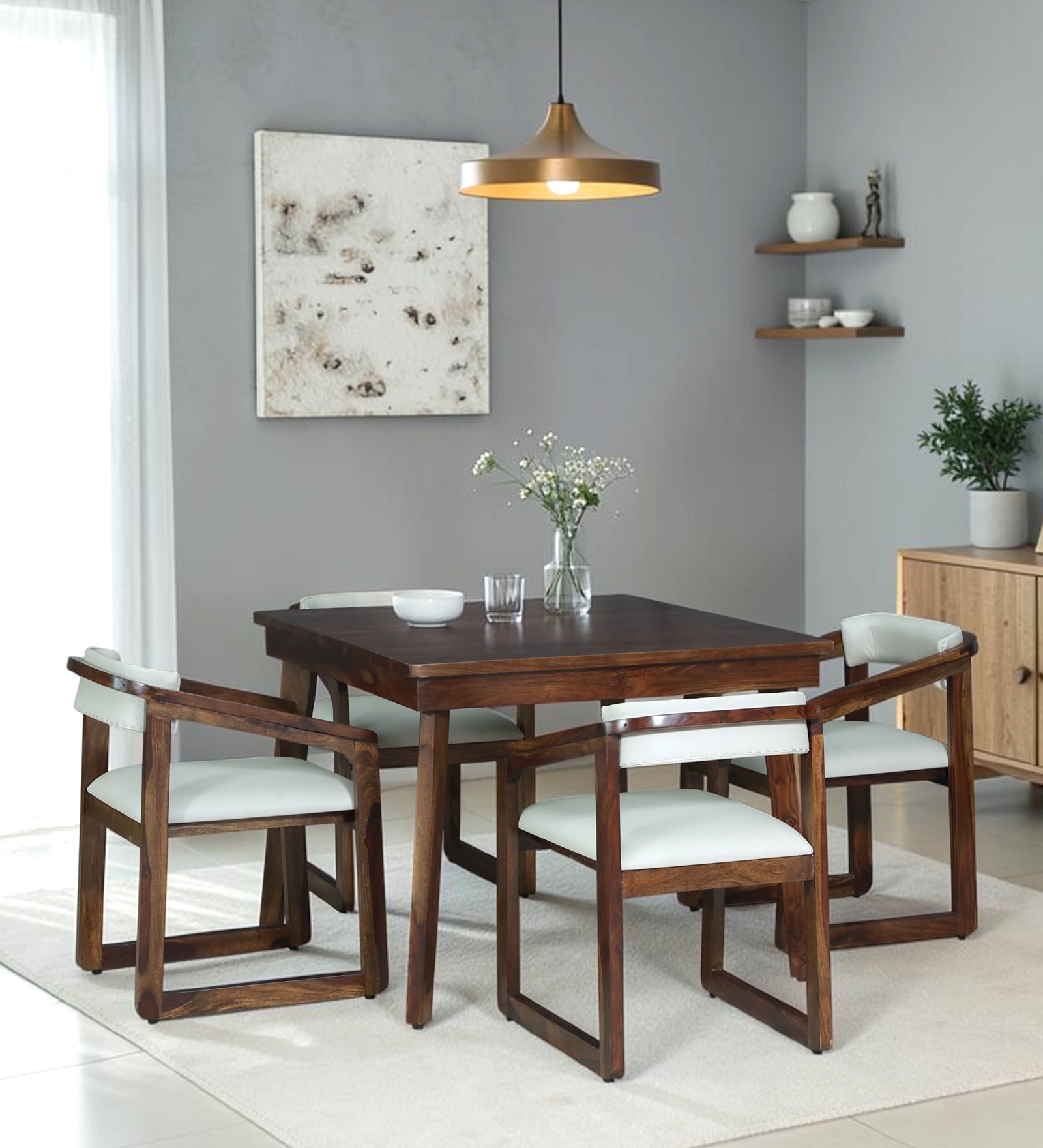 Avian Sheesham Wood 4 Seater Dining Set in Provincial Teak Finish Avian Sheesham Wood 4 Seater Dining Set in Provincial Teak Finish