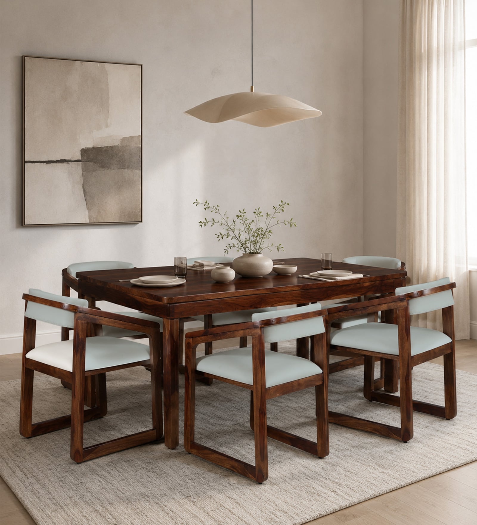 Avian Sheesham Wood 6 Seater Dining Set in Provincial Teak Finish Avian Sheesham Wood 6 Seater Dining Set in Provincial Teak Finish