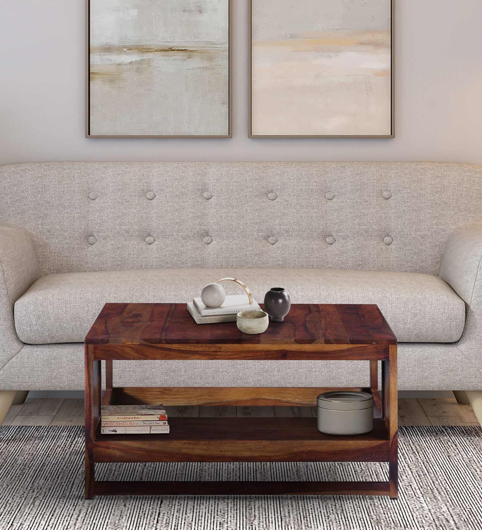 Avian Sheesham Wood Coffee Table In Scratch Resistant Provincial Teak Finish With Shelf