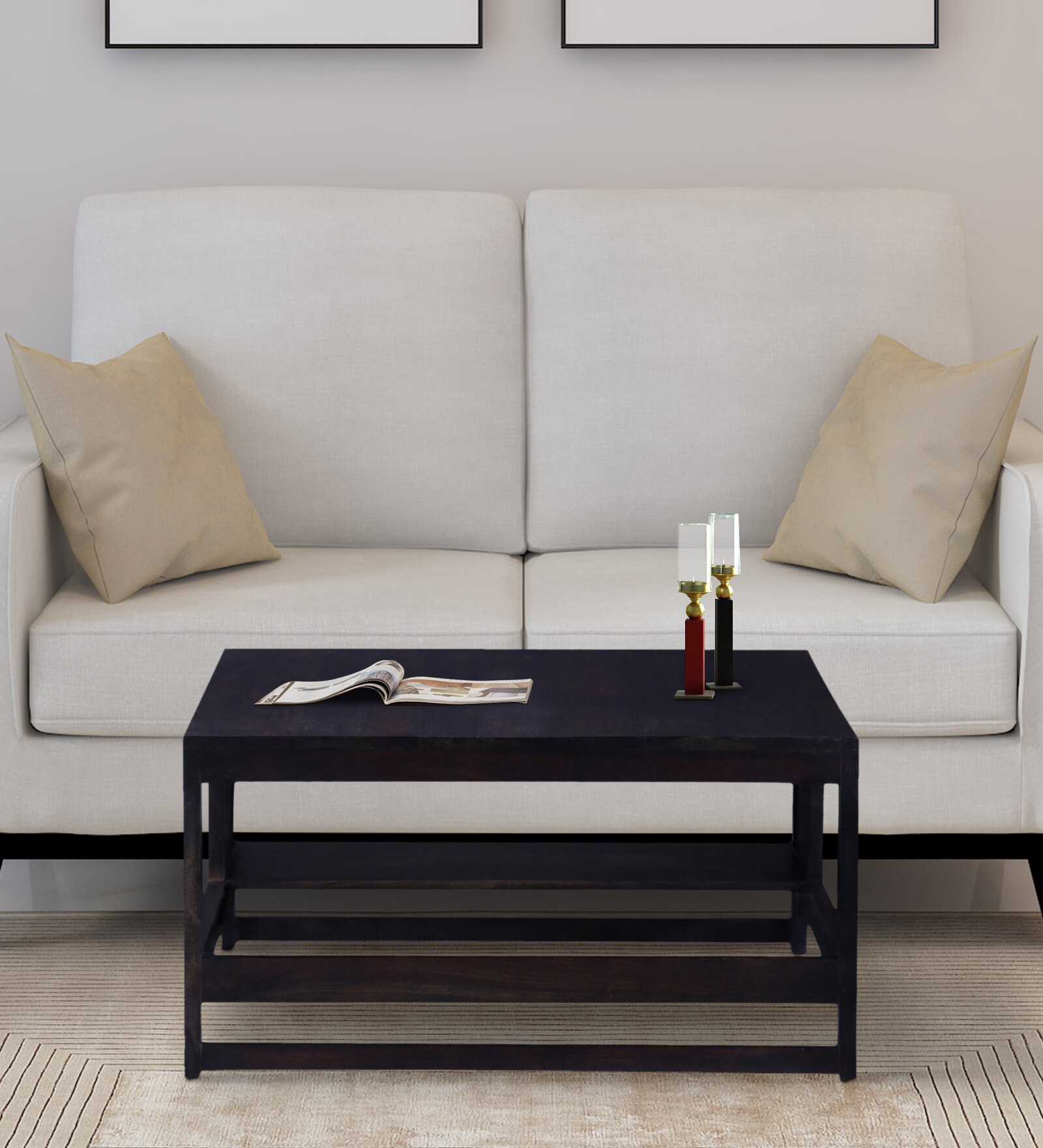 Avian Sheesham Wood Coffee Table In Scratch Resistant Warm Chestnut Finish With Shelf