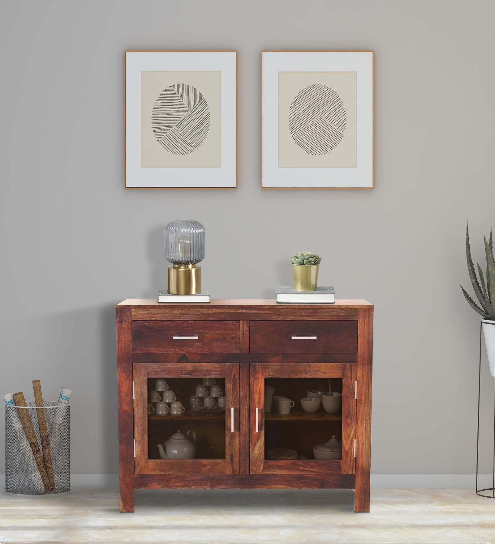 Avian Sheesham Wood Crockery Unit In Provincial Teak Finish