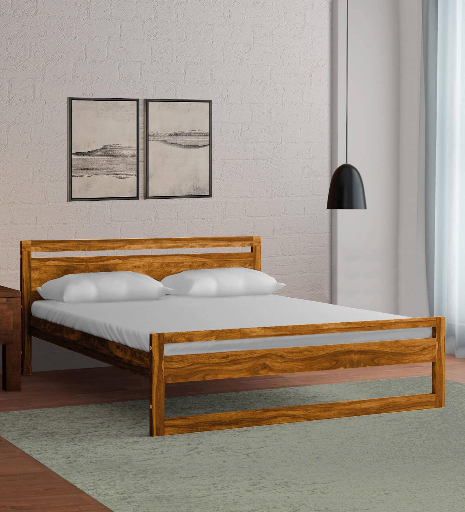 Avian Sheesham Wood Queen Size Bed In Scratch Resistant Rustic Teak Finish