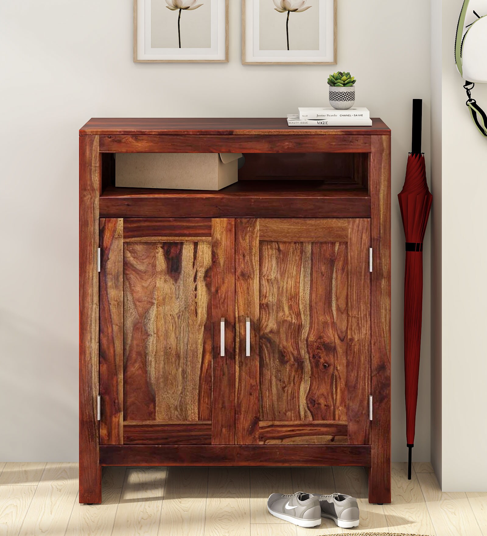 Avian Sheesham Wood Shoe Cabinet In Scratch Resistant Provincial Teak Finish