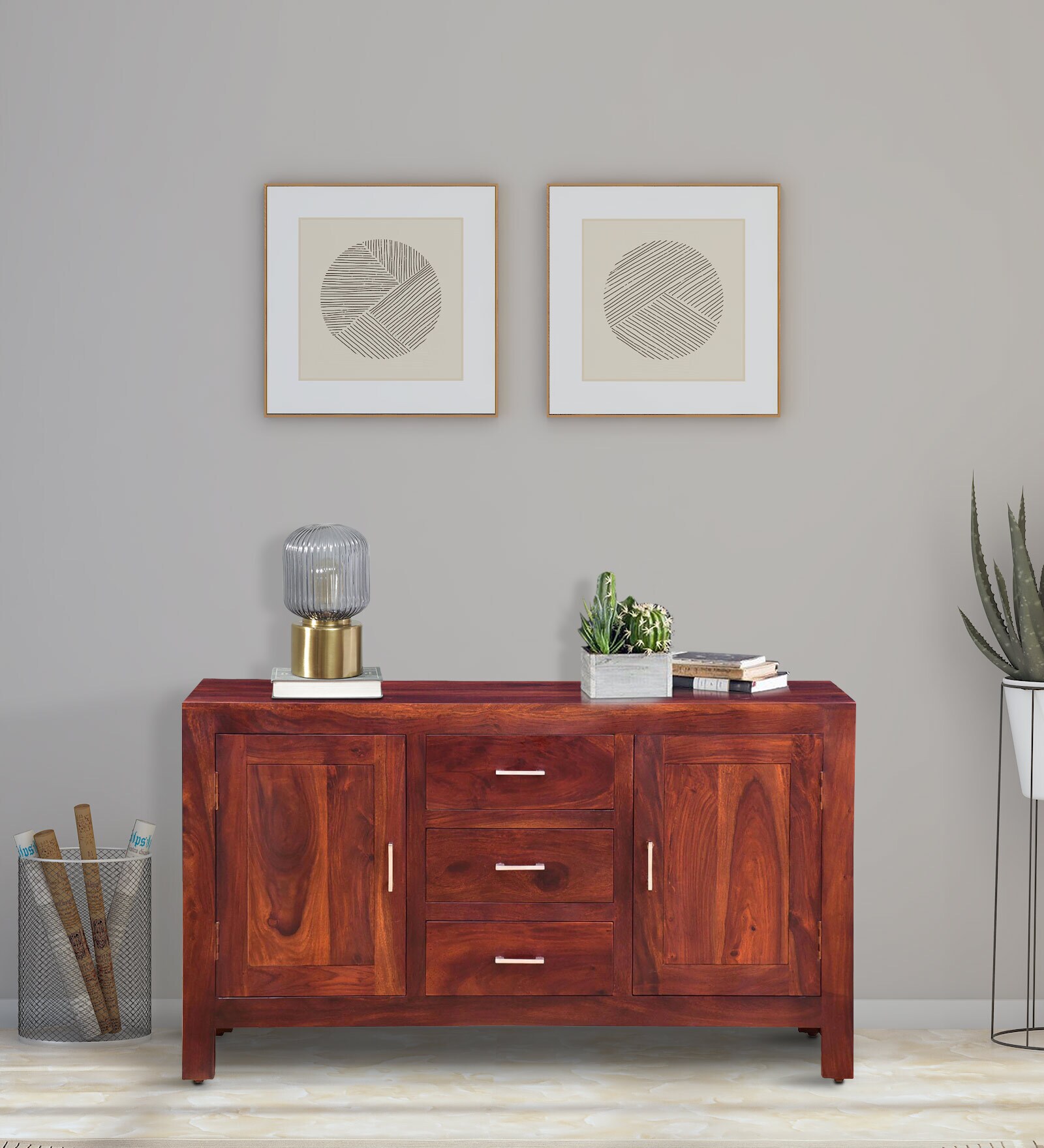 Avian Sheesham Wood Sideboard In Scratch Resistant Honey Oak Finish