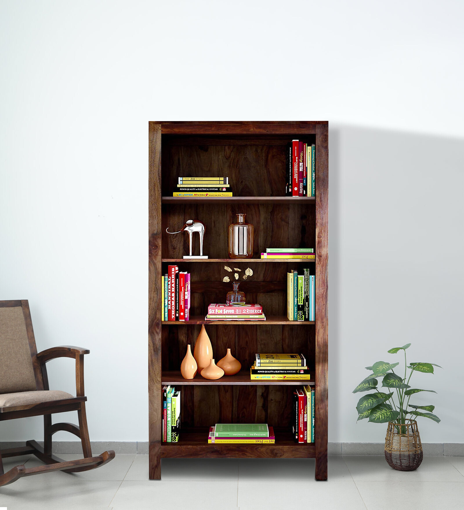 Avian Sheesham Wood Tall Bookshelf In Provincial Teak Finish