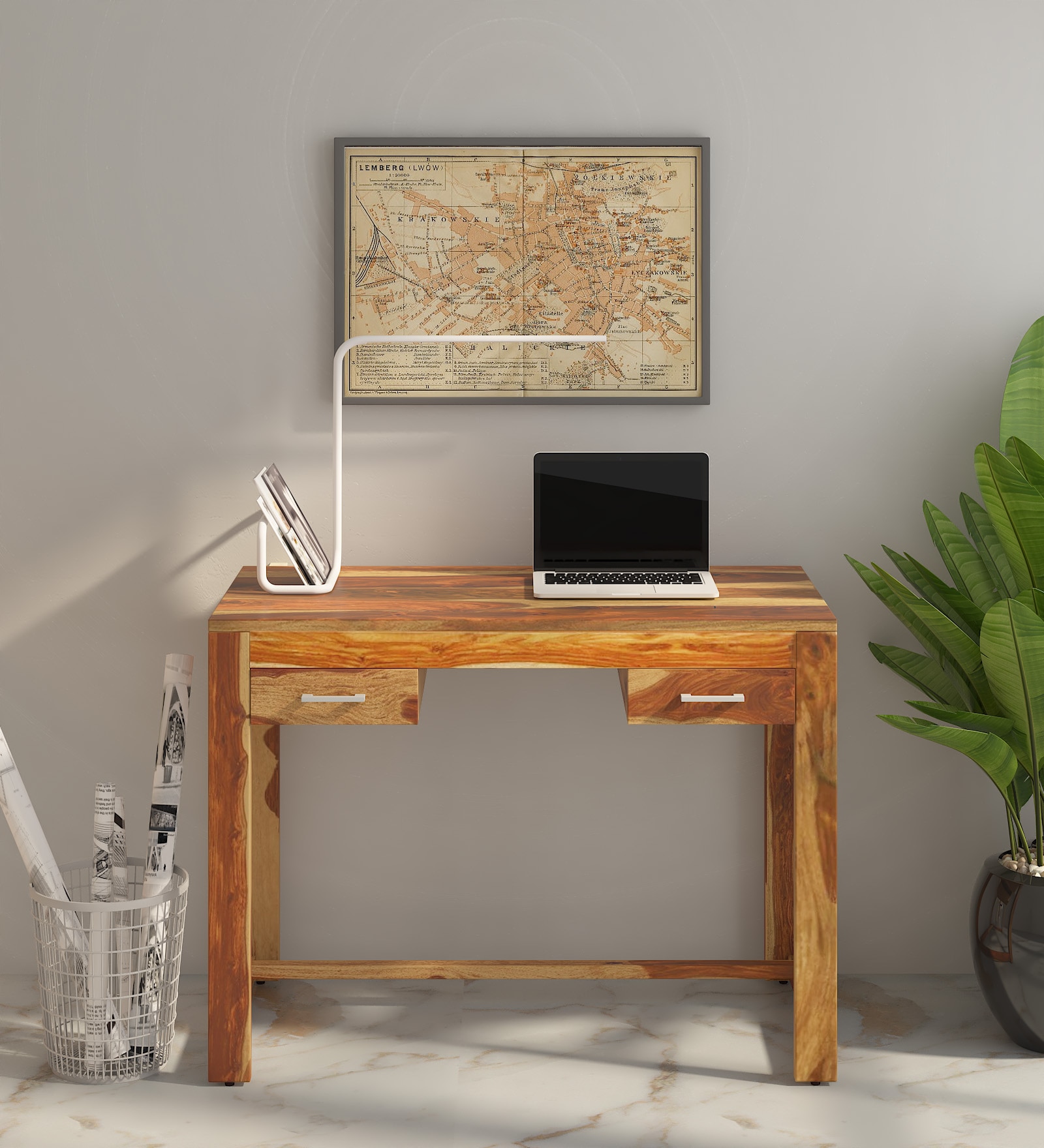 Avian Sheesham Wood Writing Table In Scratch Resistant Rustic Teak Finish