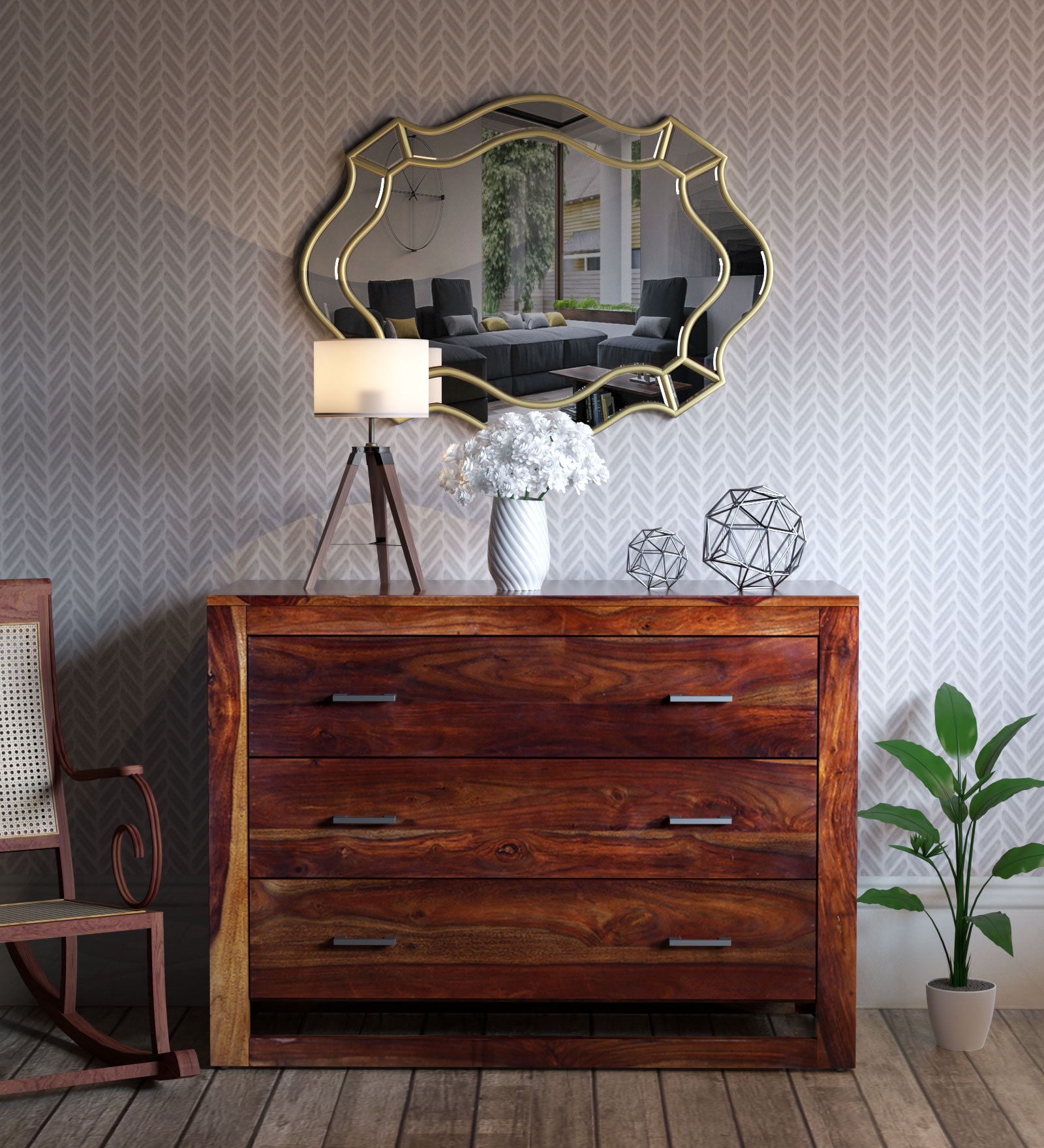 Avian Sheesham Wood Chest Of Drawers In Scratch Resistant Provincial Teak Finish