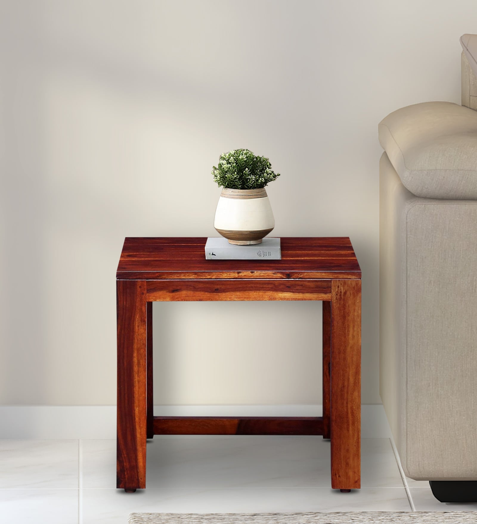 Avian Sheesham Wood End Table In Scratch Resistant Honey Oak  Finish
