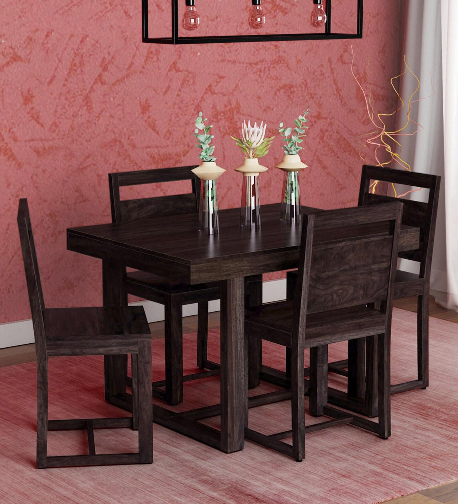 Avian Sheesham Wood Four Seater Dining Set in Warm Chestnut Finish