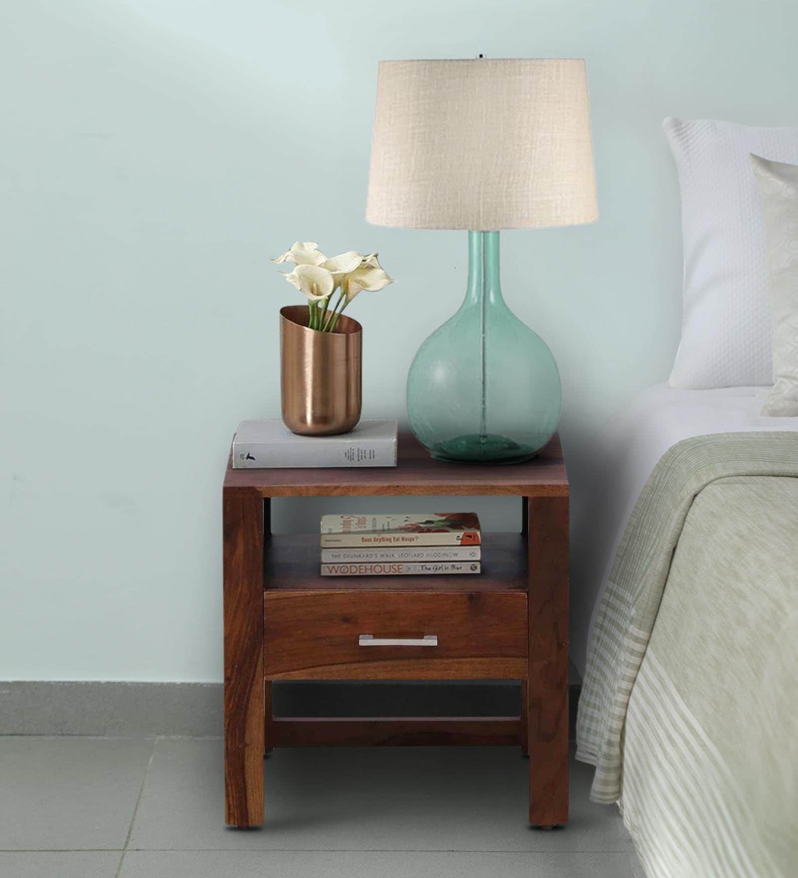 Avian Z Sheesham Wood Bedside Table In Scratch Resistant Provincial Teak Finish With Drawer