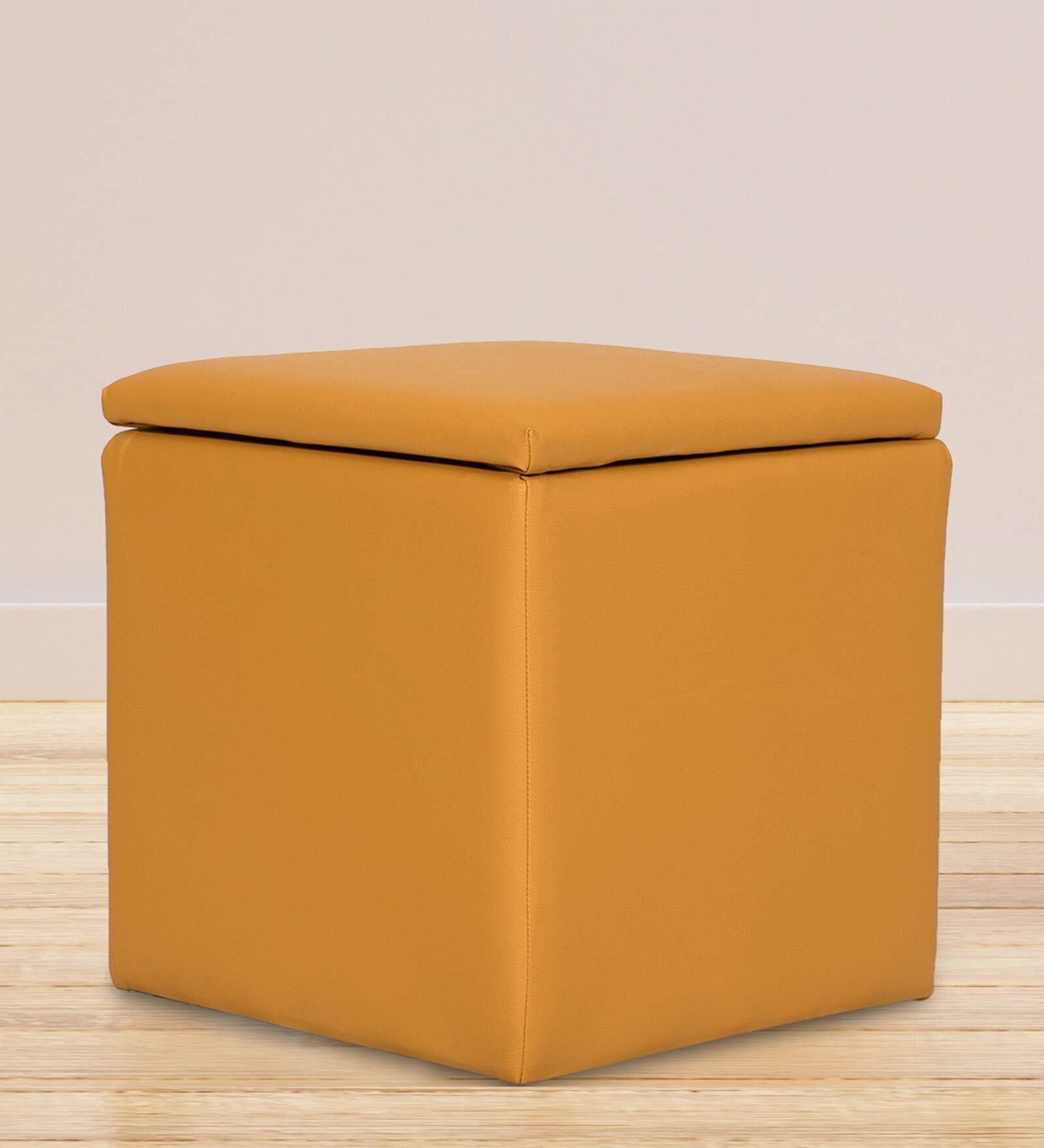 Avika Leatherette Ottoman in Yellow Colour