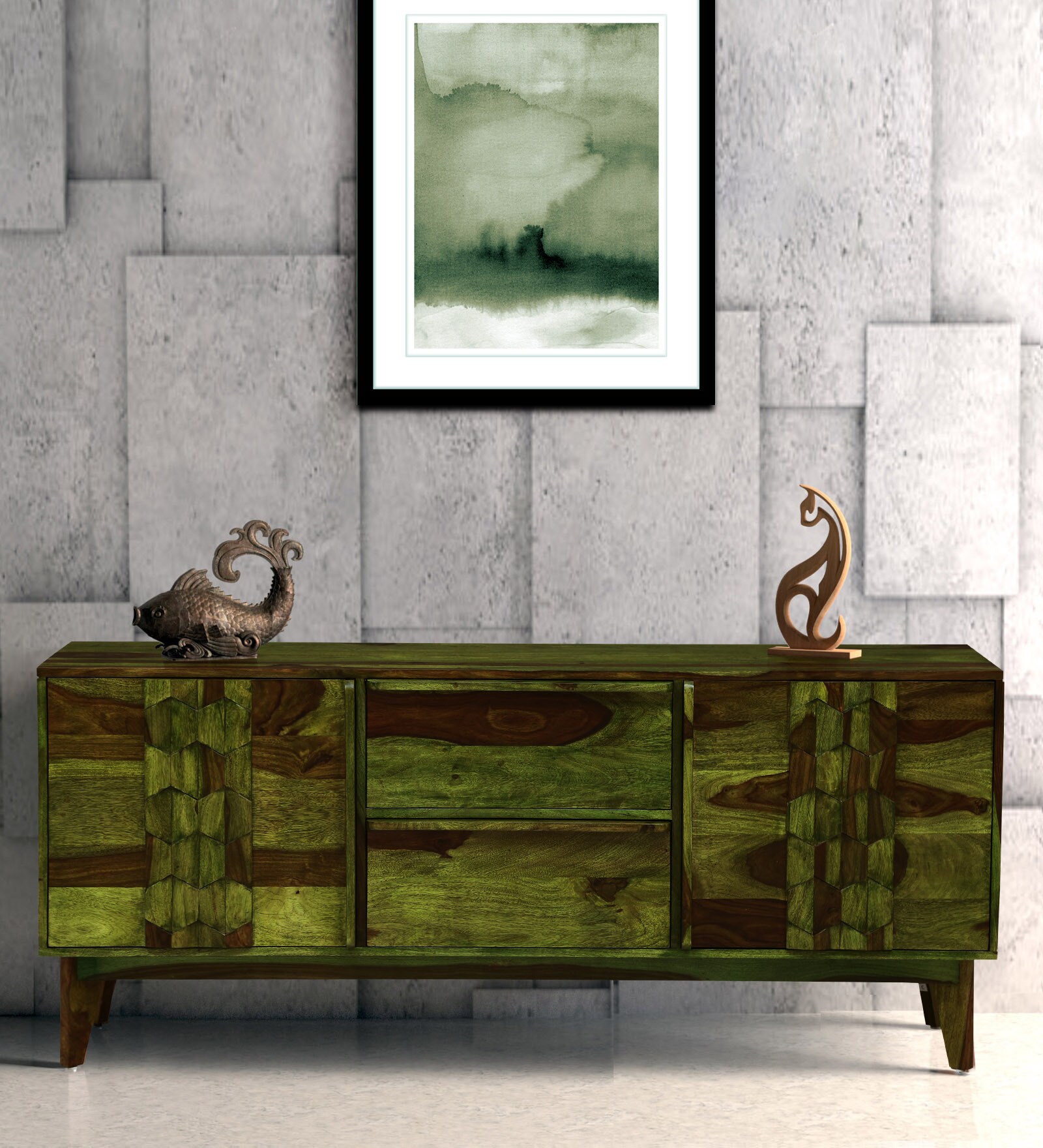 Avilys Solid Wood Sideboard in Spring Green Finish