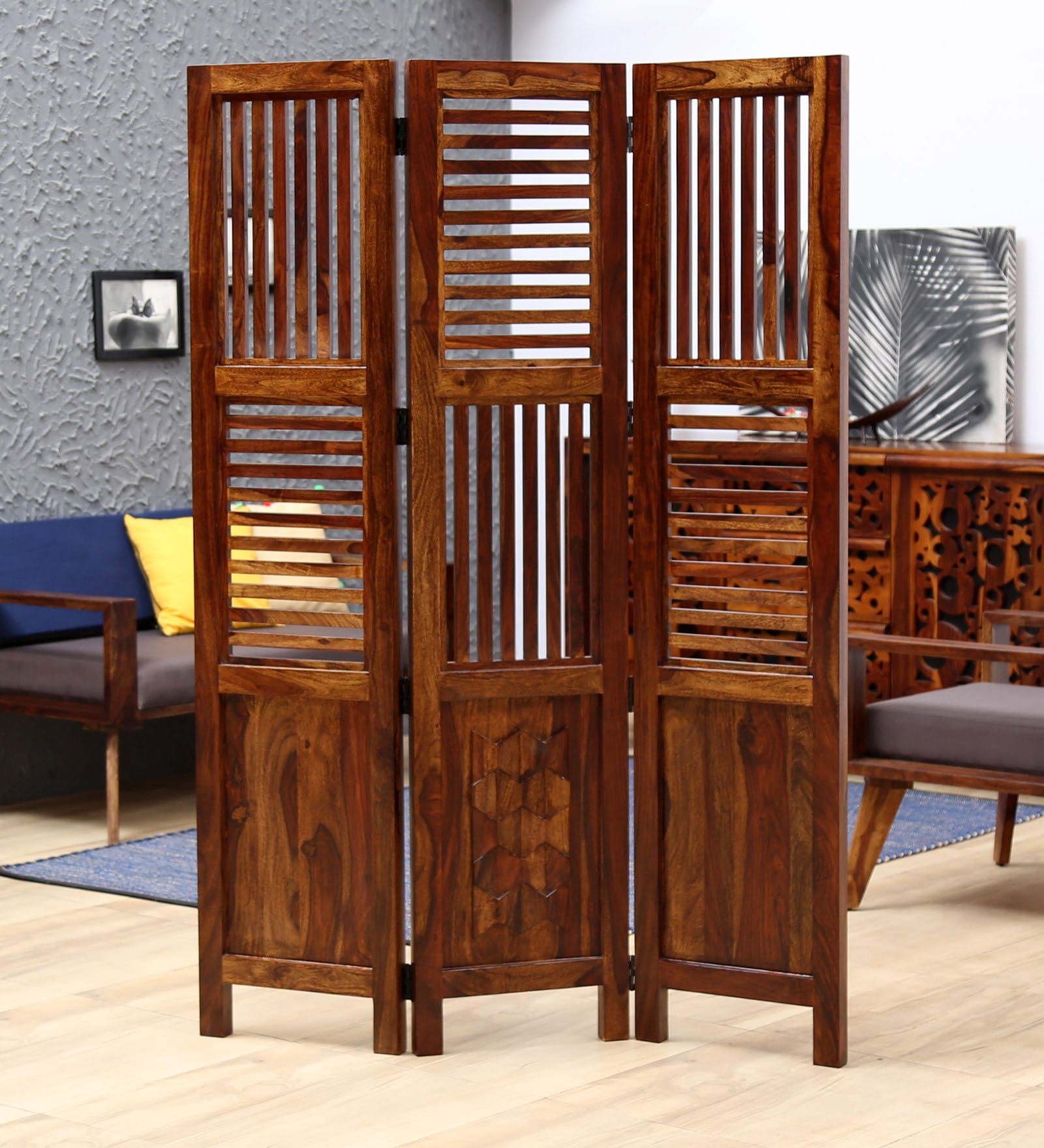Avilys Sheesham Wood Room Divider in Brown Colour