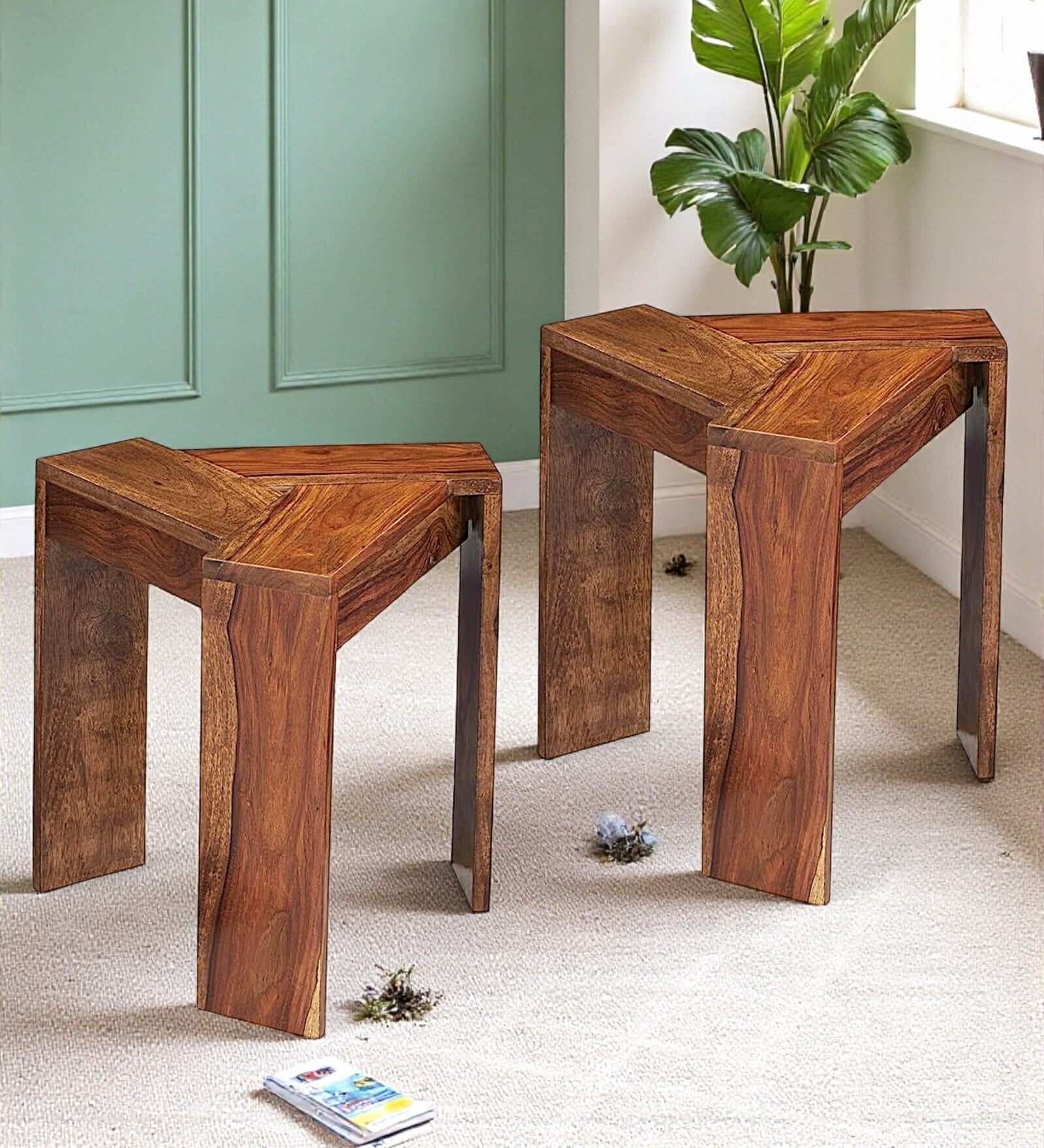 Avina Side Tables In Natural Teak Finish