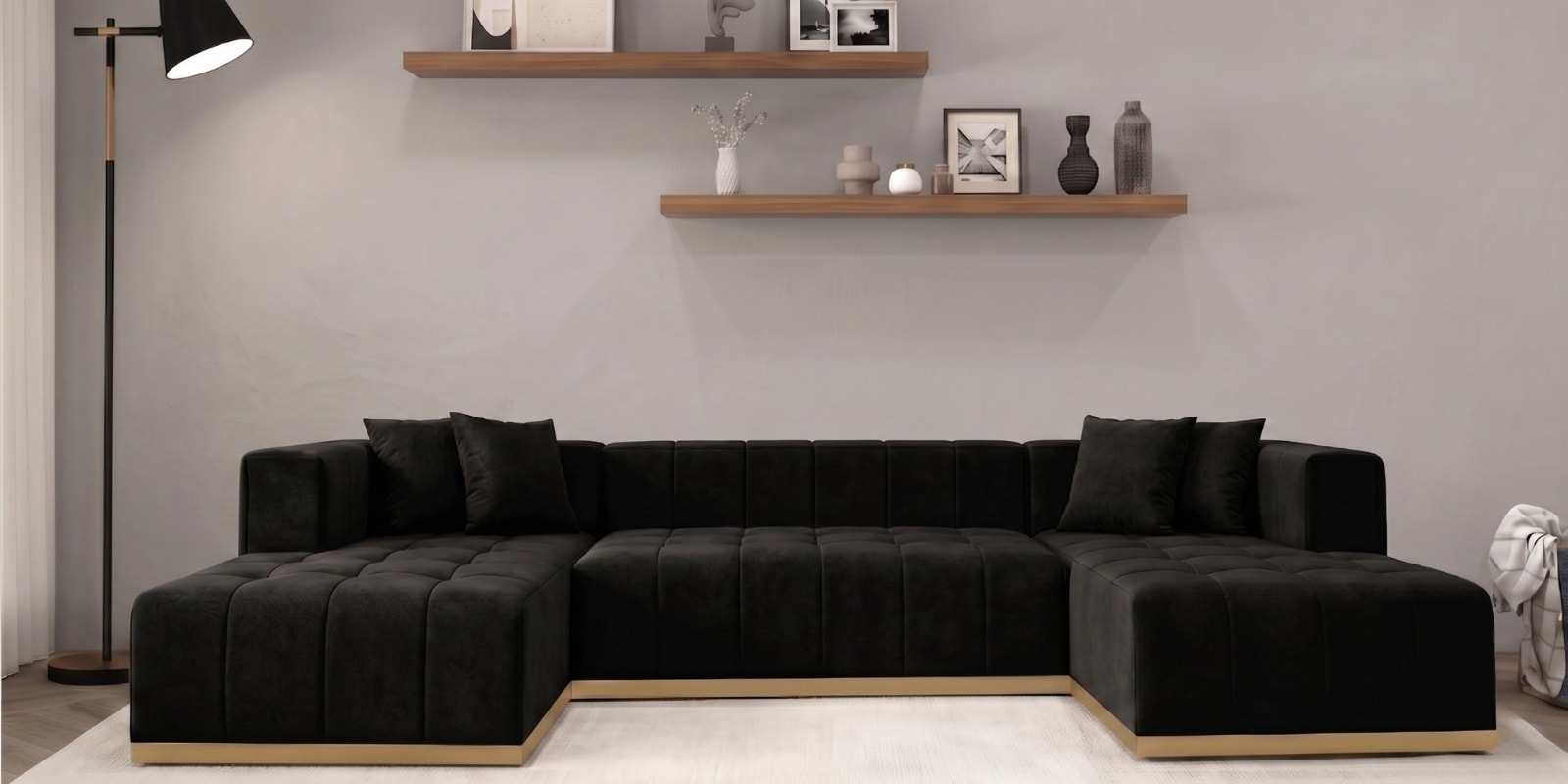Avalon Signature Corner Sofa In Black Color